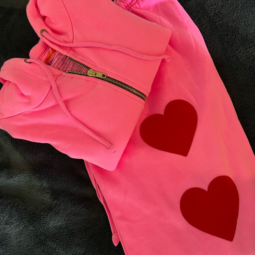 Aviator Nation Pink and Red Heart Track Pants